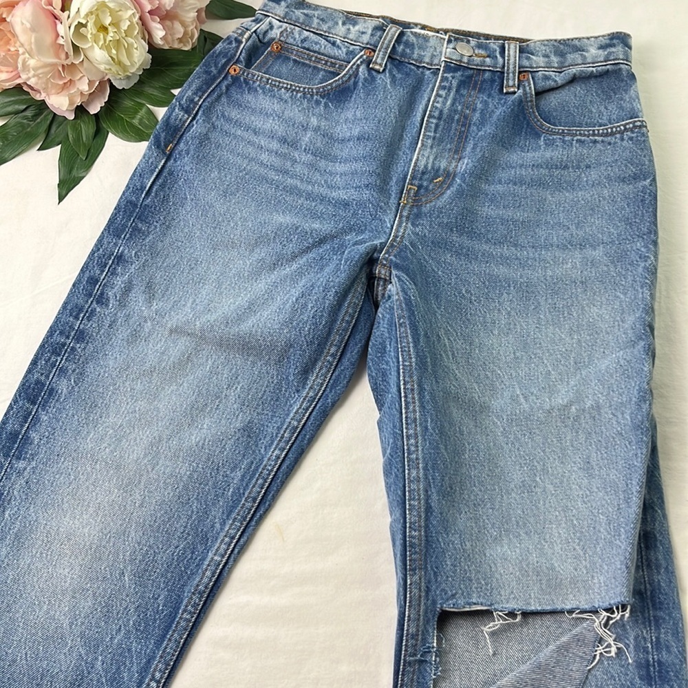 Re/Done Blue Daring Indigo Wash Cotton 70's Straight Destroyed Jeans Size 26